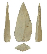 <p>Example of nearly 500,000 year-old hafted spear tips from Kathu Pan 1. Photo by Jayne Wilkins. (Click on image to view larger.)</p>