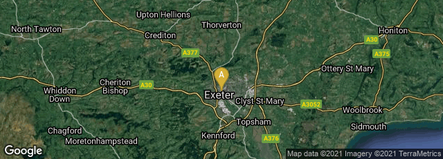 Detail map of Exeter, England, United Kingdom