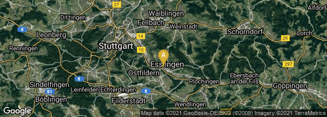Detail map of Esslingen am Neckar, Baden-Württemberg, Germany