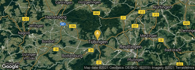 Detail map of Tübingen, Baden-Württemberg, Germany