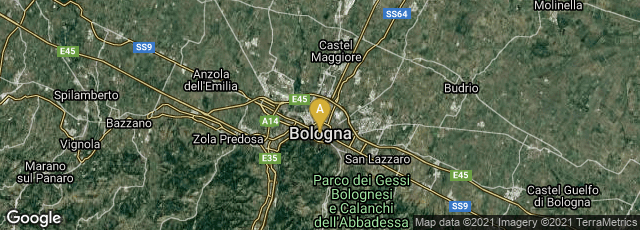 Detail map of Bologna, Emilia-Romagna, Italy
