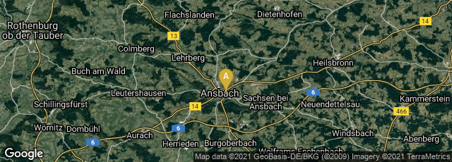 Detail map of Ansbach, Bayern, Germany