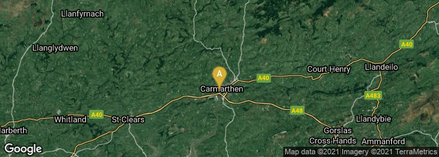 Detail map of Carmarthen, Wales, United Kingdom