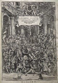  The title page of Andreas Versalius' 'De humani corporis fabrica libri septem,' published in 1543, was a revolutionary work of unmatched scientific and artistic precision.  (View Larger)