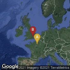 Overview map of Paris, Île-de-France, France,London, England, United Kingdom