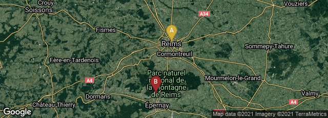 Detail map of Reims, Grand Est, France,Hautvillers, Grand Est, France