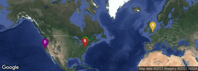 Detail map of London, England, United Kingdom,Washington, District of Columbia, United States,Baltimore, Maryland, United States,San Francisco, California, United States