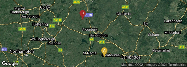 Detail map of England, United Kingdom,Huntingdon, England, United Kingdom