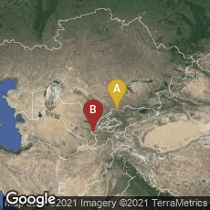 Overview map of Talas, Talas Region, Kyrgyzstan,Panjakent, Sughd Province, Tajikistan