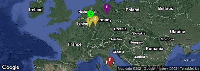 Detail map of Altstadt, Mainz, Rheinland-Pfalz, Germany,Città del Vaticano, Vatican City,Innenstadt, Köln, Nordrhein-Westfalen, Germany,Stadtfeld Ost, Magdeburg, Sachsen-Anhalt, Germany,Trier, Rheinland-Pfalz, Germany