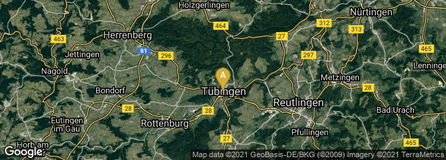 Detail map of Tübingen, Baden-Württemberg, Germany