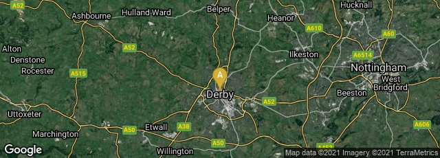 Detail map of Derby, England, United Kingdom