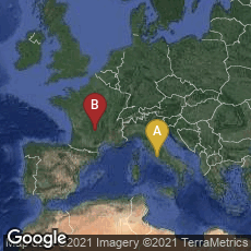 Overview map of Roma, Lazio, Italy,Aurillac, Auvergne-Rhône-Alpes, France