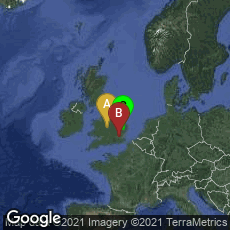 Overview map of Birmingham, England, United Kingdom,London, England, United Kingdom,Bury Saint Edmunds, England, United Kingdom