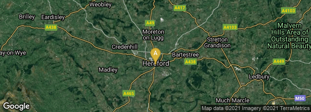 Detail map of Hereford, England, United Kingdom