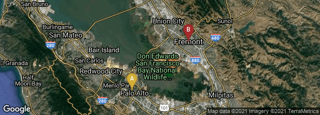 Detail map of Palo Alto, California, United States,Fremont, California, United States
