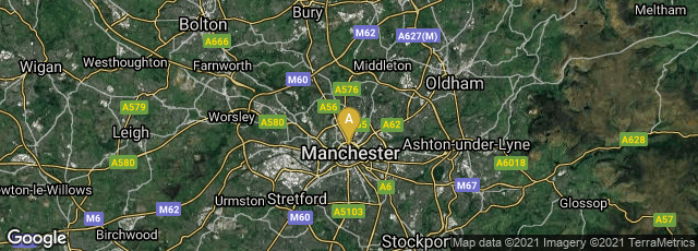 Detail map of Manchester, England, United Kingdom