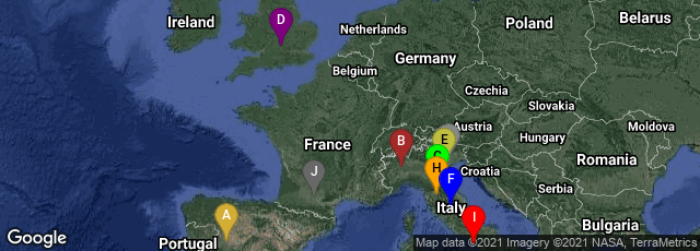 Detail map of Salamanca, Castilla y León, Spain,Vercelli, Piemonte, Italy,Bologna, Emilia-Romagna, Italy,Oxford, England, United Kingdom,Padova, Veneto, Italy,Perugia, Umbria, Italy,Treviso, Veneto, Italy,Firenze, Toscana, Italy,Napoli, Campania, Italy,Toulouse, Occitanie, France