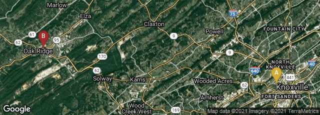 Detail map of Knoxville, Tennessee, United States,Oak Ridge, Tennessee, United States