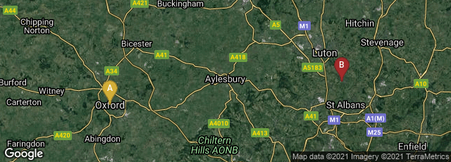 Detail map of Oxford, England, United Kingdom,Harpenden, England, United Kingdom