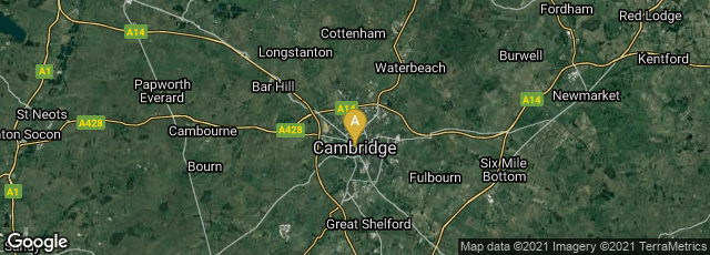 Detail map of Cambridge, England, United Kingdom