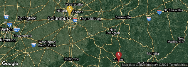 Detail map of Columbus, Ohio, United States,Athens, Ohio, United States