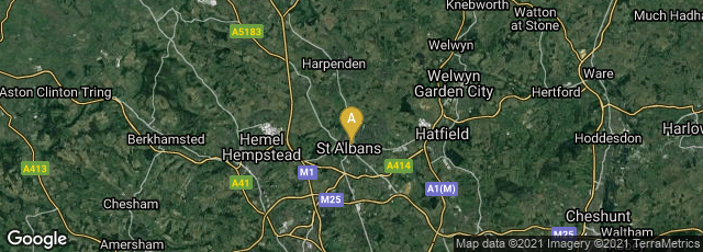 Detail map of St Albans, England, United Kingdom
