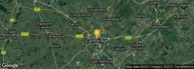 Detail map of Cambridge, England, United Kingdom