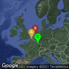 Overview map of Saint-Omer, Hauts-de-France, France,Leiden, Zuid-Holland, Netherlands,Bayonville-sur-Mad, Grand Est, France