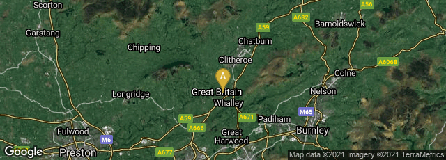 Detail map of Whalley, Clitheroe, England, United Kingdom