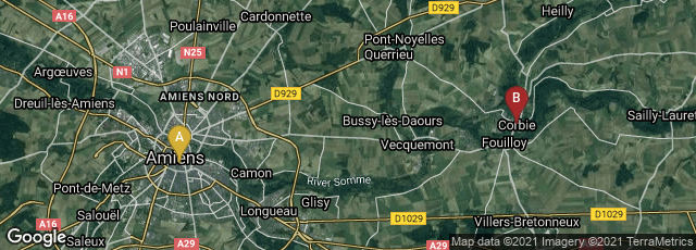 Detail map of Amiens, Hauts-de-France, France,Corbie, Hauts-de-France, France