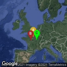 Overview map of Paris, Île-de-France, France,Tours, Centre-Val de Loire, France,Marmagne, Bourgogne-Franche-Comté, France