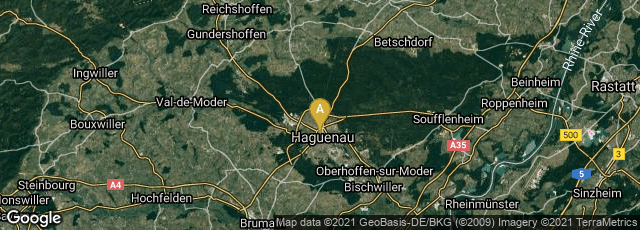 Detail map of Haguenau, Grand Est, France