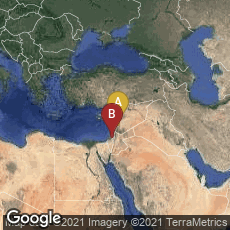 Overview map of Al Qanawat, Damascus, Damascus Governorate, Syria,Jerusalem, Jerusalem District, Israel