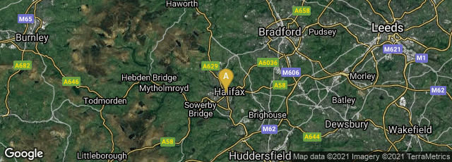 Detail map of Halifax, England, United Kingdom