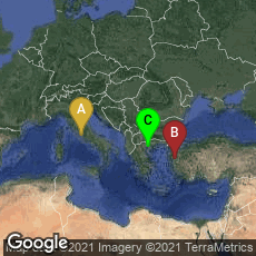 Overview map of Roma, Lazio, Italy,İzmir, Turkey,Thessaloniki, Greece