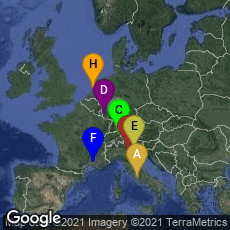 Overview map of Roma, Lazio, Italy,Verona, Veneto, Italy,St. Gallen, Sankt Gallen, Switzerland,Trier-Nord, Trier, Rheinland-Pfalz, Germany,Padova, Veneto, Italy,Avignon, Provence-Alpes-Côte d