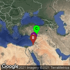 Overview map of Jerusalem, Jerusalem District, Israel,Jerusalem, Jerusalem District, Israel,Midan, Aleppo, Aleppo Governorate, Syria,Tiberias, North District, Israel