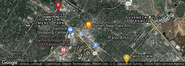 Detail map of Palo Alto, California, United States,Menlo Park, California, United States