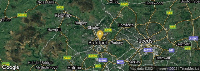 Detail map of Bradford, England, United Kingdom
