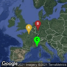 Overview map of Paris, Île-de-France, France,Bad Ems, Rheinland-Pfalz, Germany,Cagnes-sur-Mer, Provence-Alpes-Côte d