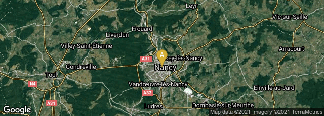 Detail map of Nancy, Grand Est, France