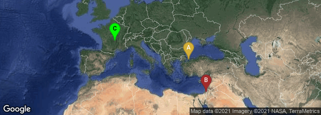 Detail map of İstanbul, Turkey,Jerusalem, Jerusalem District, Israel,Clermont-Ferrand, Auvergne-Rhône-Alpes, France