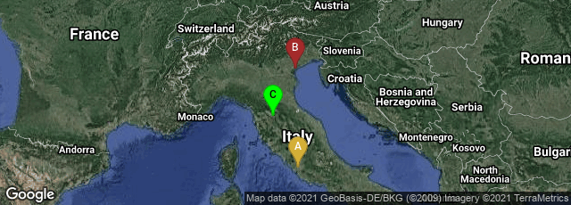Detail map of Roma, Lazio, Italy,Venezia, Veneto, Italy,Firenze, Toscana, Italy