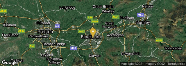 Detail map of Blackburn, England, United Kingdom