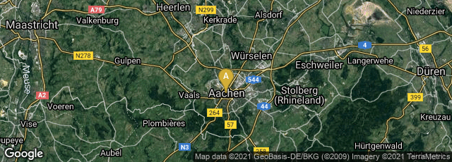 Detail map of Mitte, Aachen, Nordrhein-Westfalen, Germany