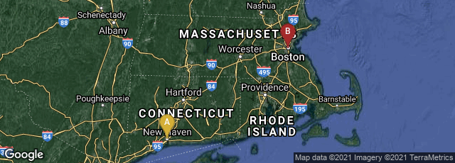 Detail map of New Haven, Connecticut, United States,Boston, Massachusetts, United States