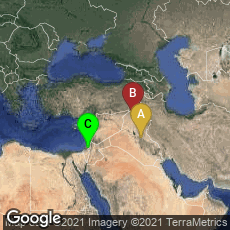 Overview map of Baghdad, Al Saadoon Park, Baghdad Governorate, Iraq,The Left Coast, Mosul, Nineveh Governorate, Iraq,Jerusalem, Jerusalem District, Israel