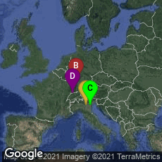 Overview map of Verona, Veneto, Italy,Speyer, Rheinland-Pfalz, Germany,Padova, Veneto, Italy,Rosental, Basel, Basel-Stadt, Switzerland