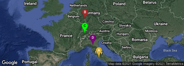 Detail map of Roma, Lazio, Italy,Altstadt, Mainz, Rheinland-Pfalz, Germany,Beromünster, Luzern, Switzerland,Reggio Emilia, Emilia-Romagna, Italy